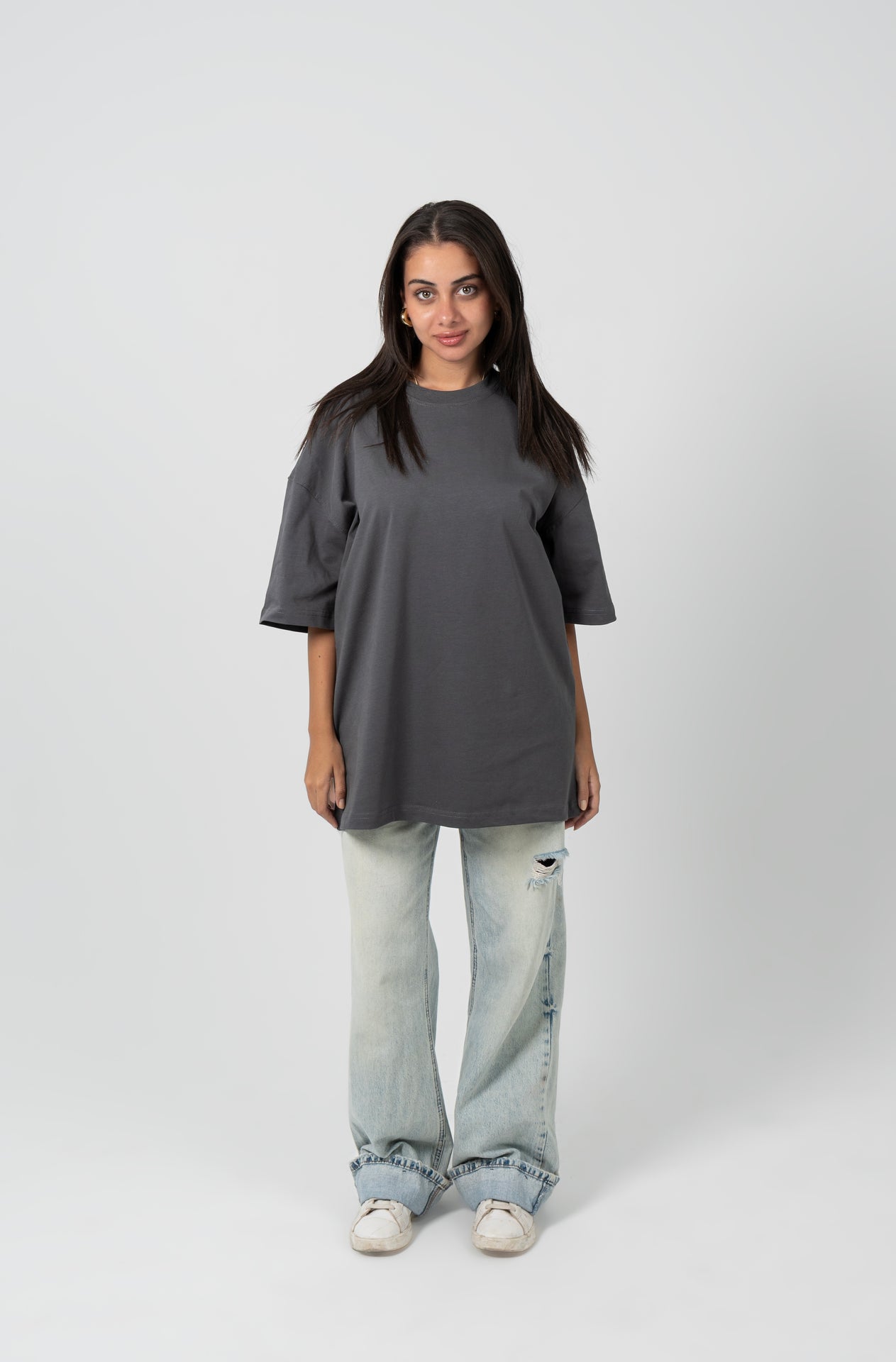 Cotton Solid Oversized T-Shirt – Dark Grey