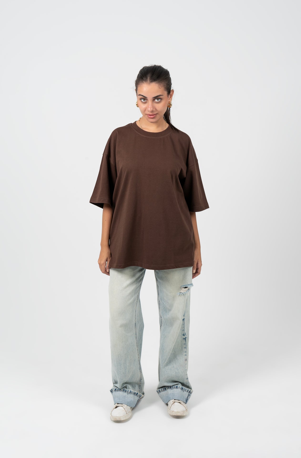 Cotton Solid Oversized T-Shirt – Brown