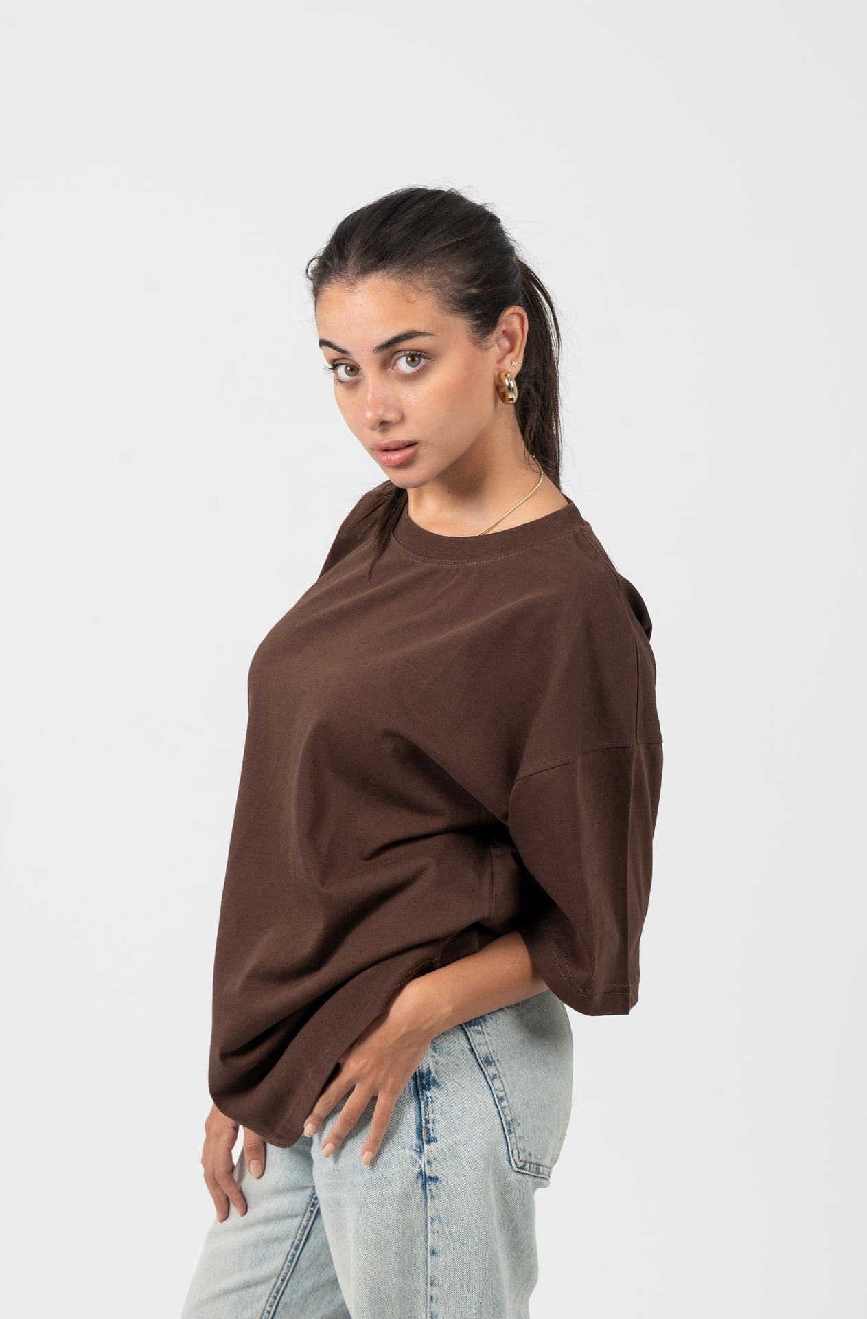 Cotton Solid Oversized T-Shirt – Brown