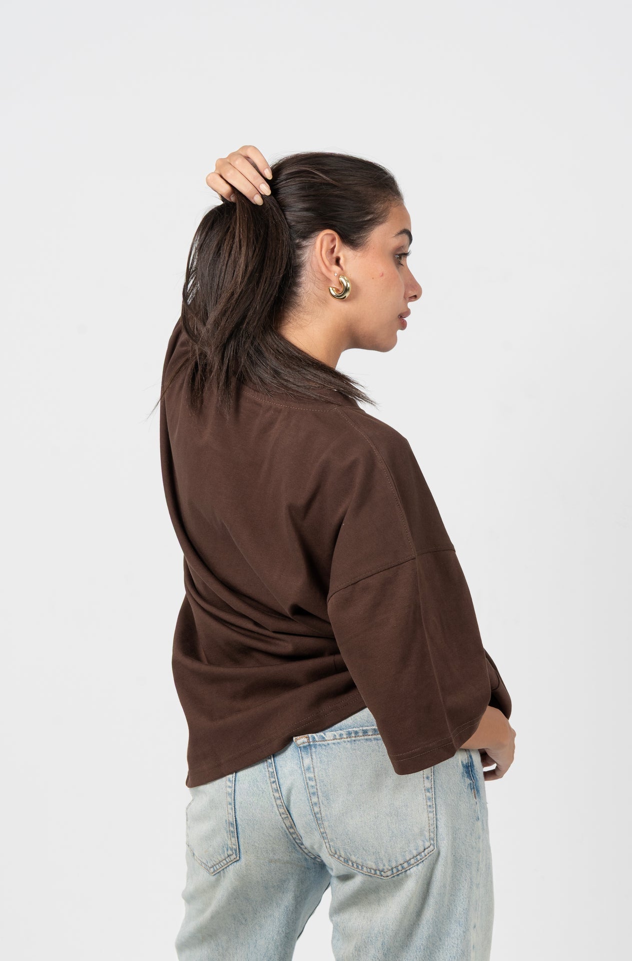 Cotton Solid Oversized T-Shirt – Brown