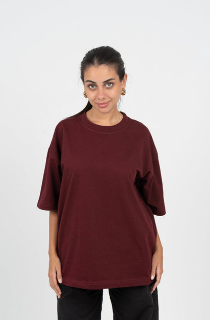Cotton Solid Oversized T-Shirt – Burgundy