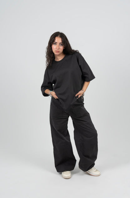 Cotton Printed Oversized T-Shirt – Black