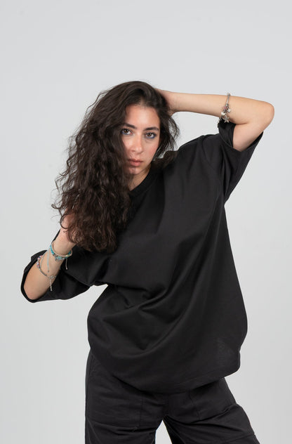 Cotton Printed Oversized T-Shirt – Black