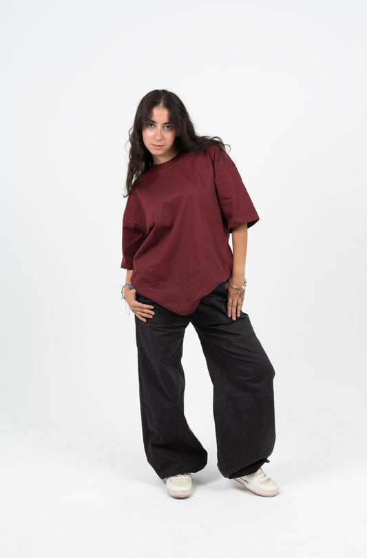 Cotton Printed Oversized T-Shirt – Burgundy