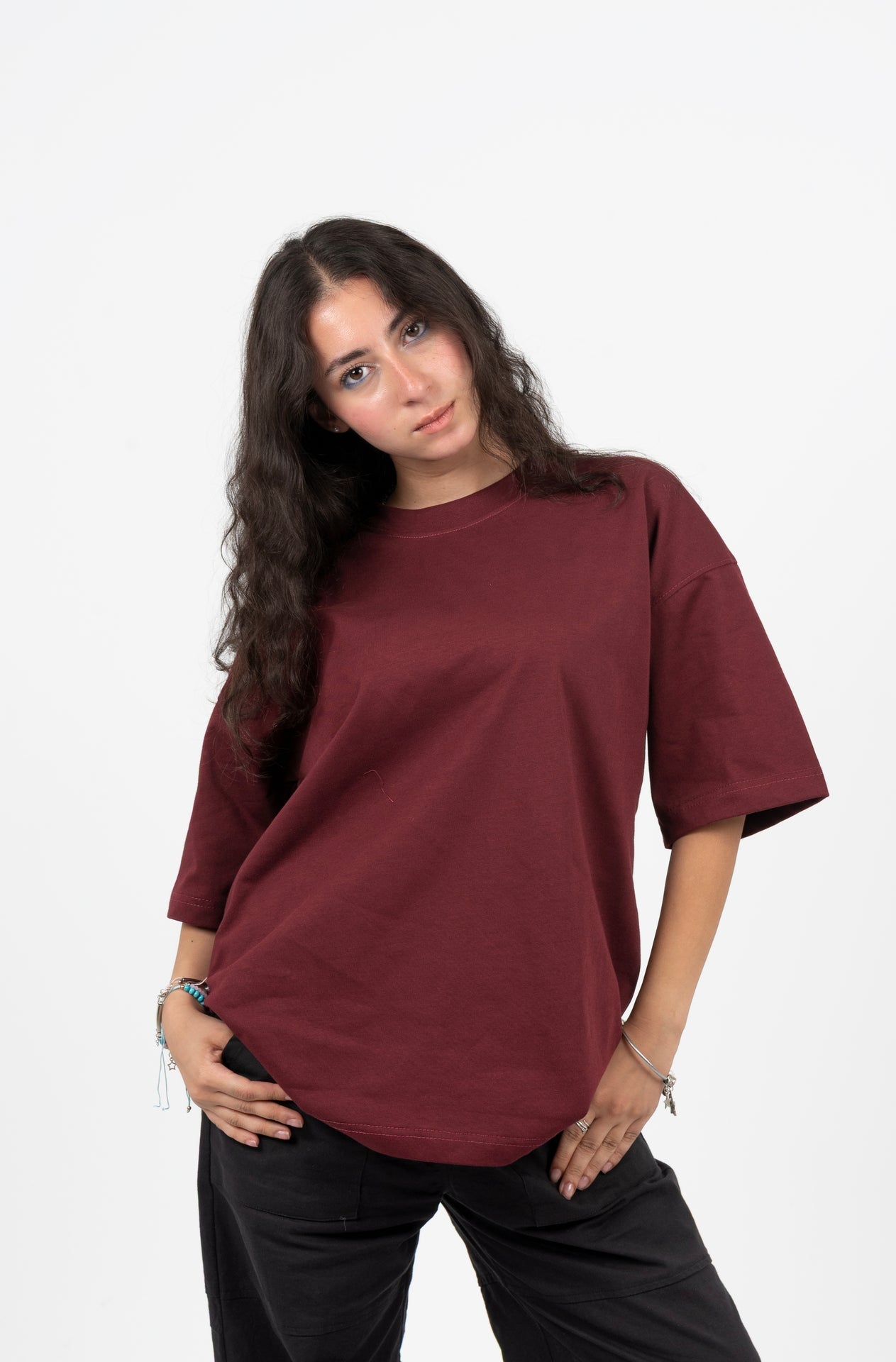 Cotton Printed Oversized T-Shirt – Burgundy