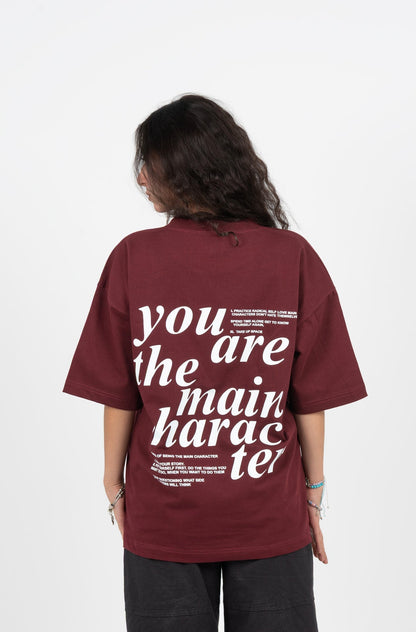 Cotton Printed Oversized T-Shirt – Burgundy