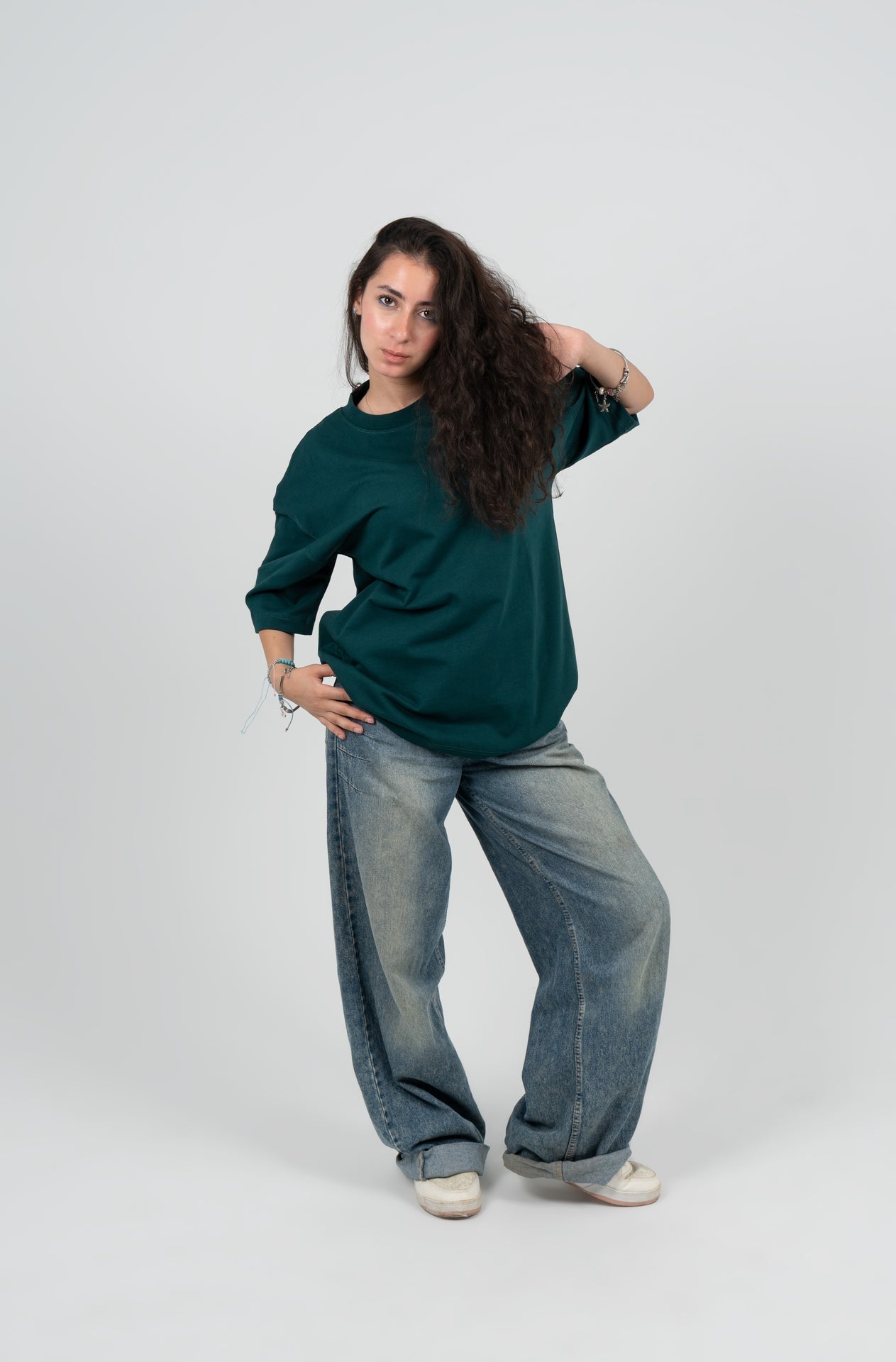 Cotton Printed Oversized T-Shirt – Dark Green