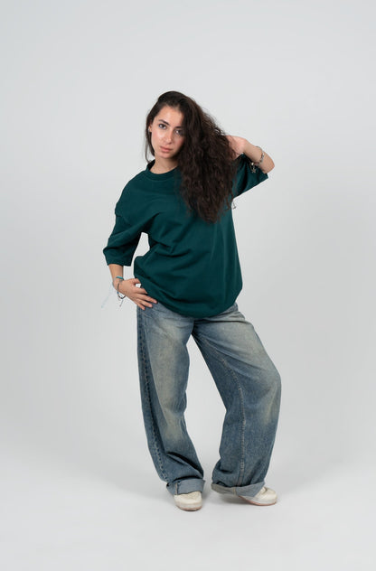 Cotton Printed Oversized T-Shirt – Dark Green