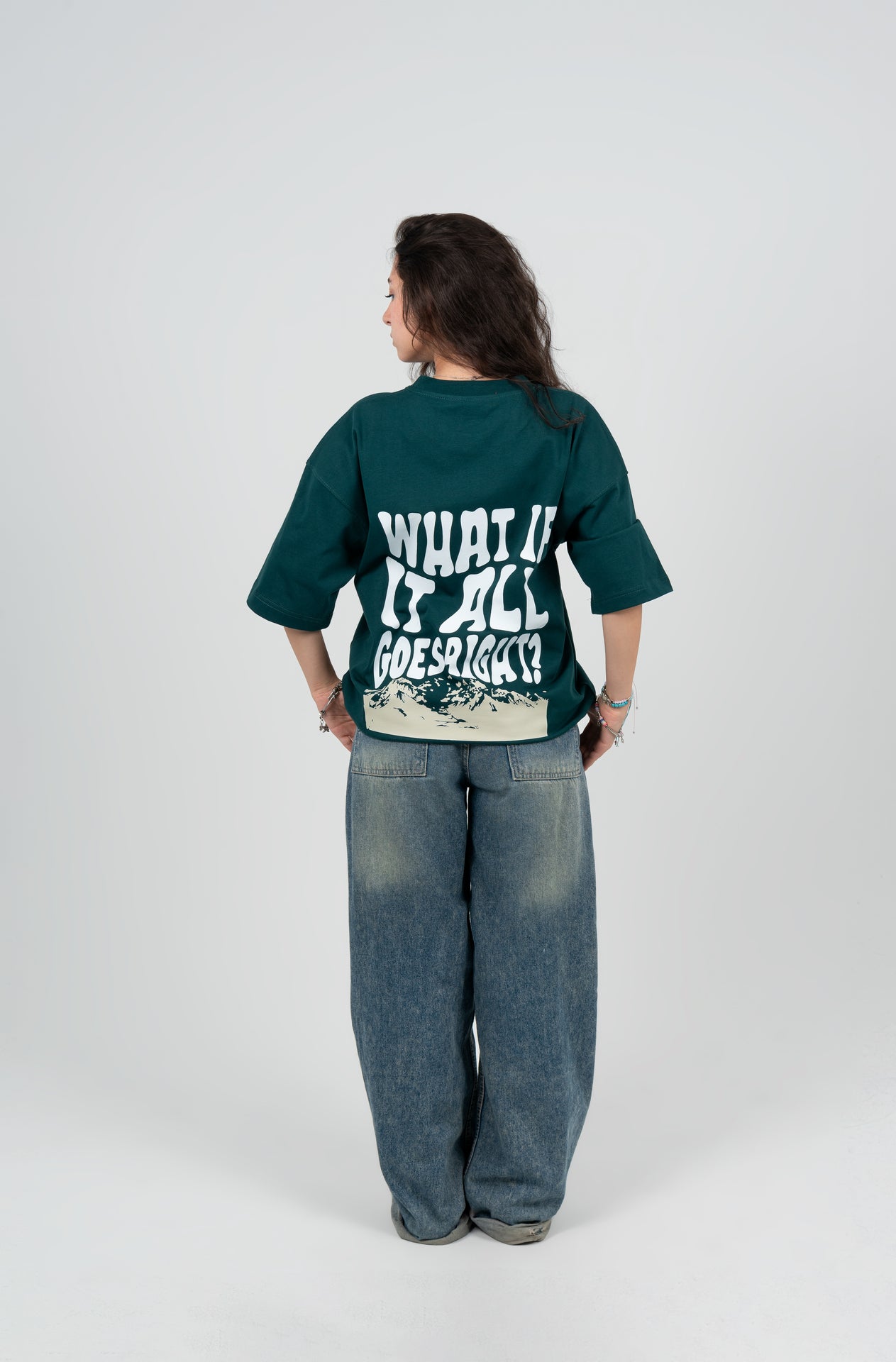 Cotton Printed Oversized T-Shirt – Dark Green