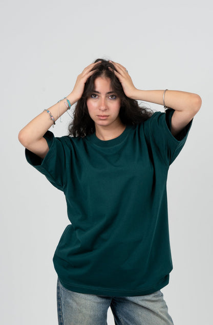 Cotton Printed Oversized T-Shirt – Dark Green