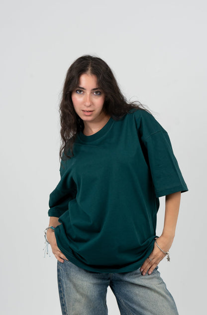 Cotton Printed Oversized T-Shirt – Dark Green