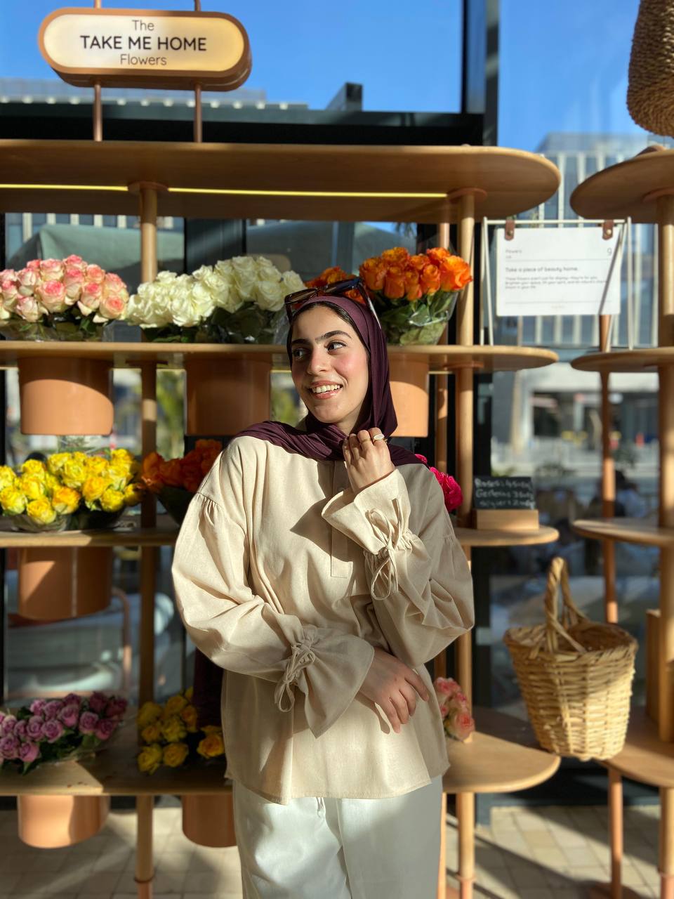 Linen Bell Sleeves Blouse – Beige