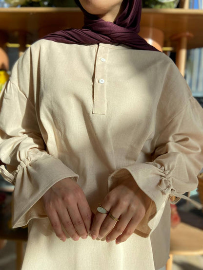 Linen Bell Sleeves Blouse – Beige