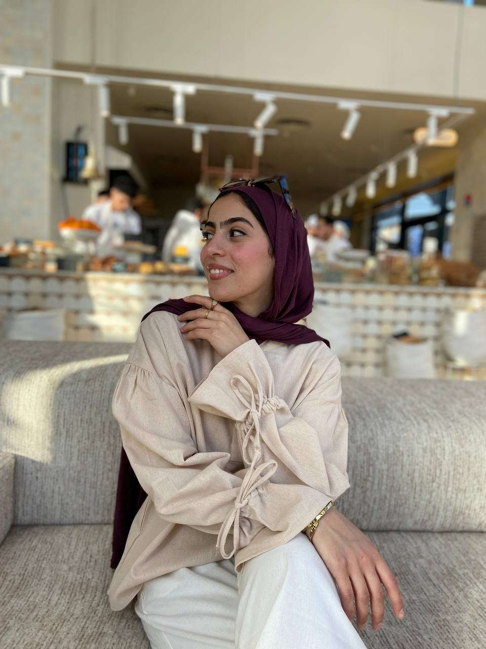 Linen Bell Sleeves Blouse – Beige