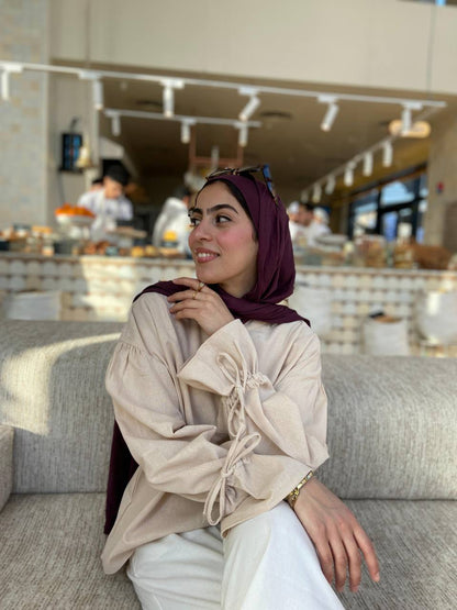 Linen Bell Sleeves Blouse – Beige