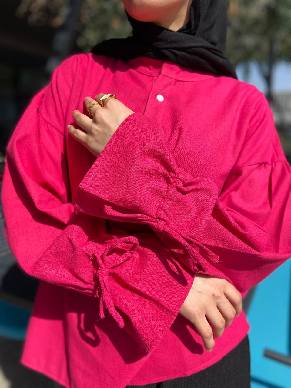 Bell Sleeves Linen Blouse – Fuchsia