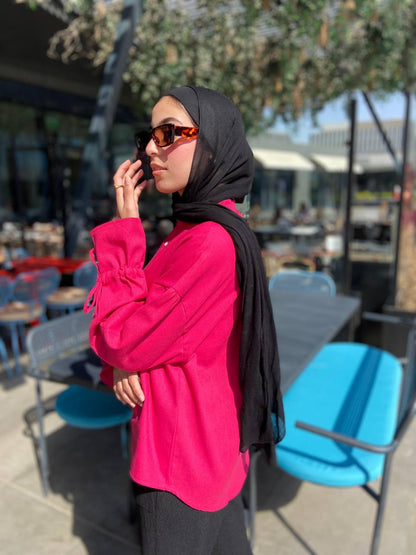 Bell Sleeves Linen Blouse – Fuchsia