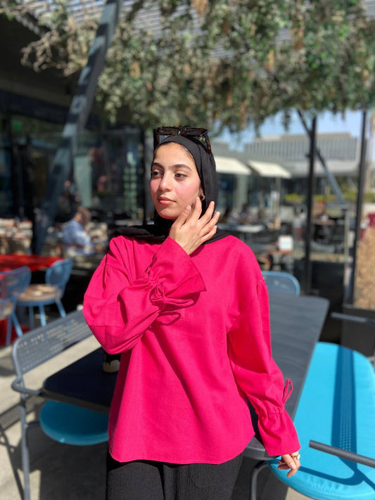 Bell Sleeves Linen Blouse – Fuchsia