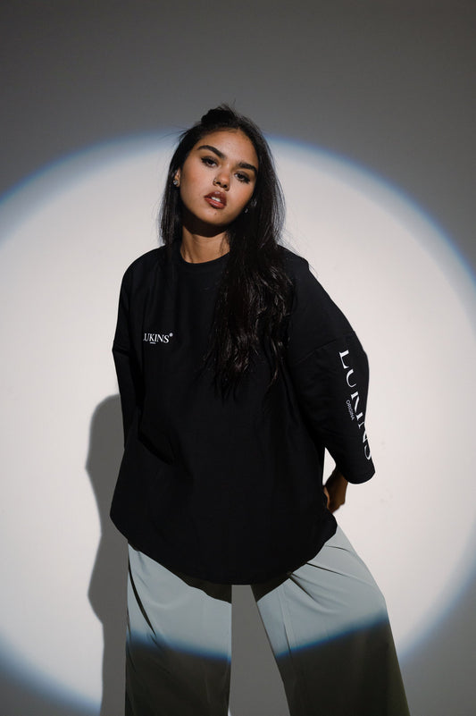 Cotton Printed Oversize T-Shirt – Black