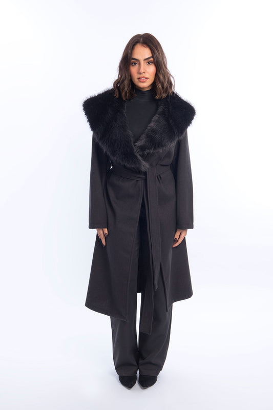 Wool Glam Fur Coat - Black