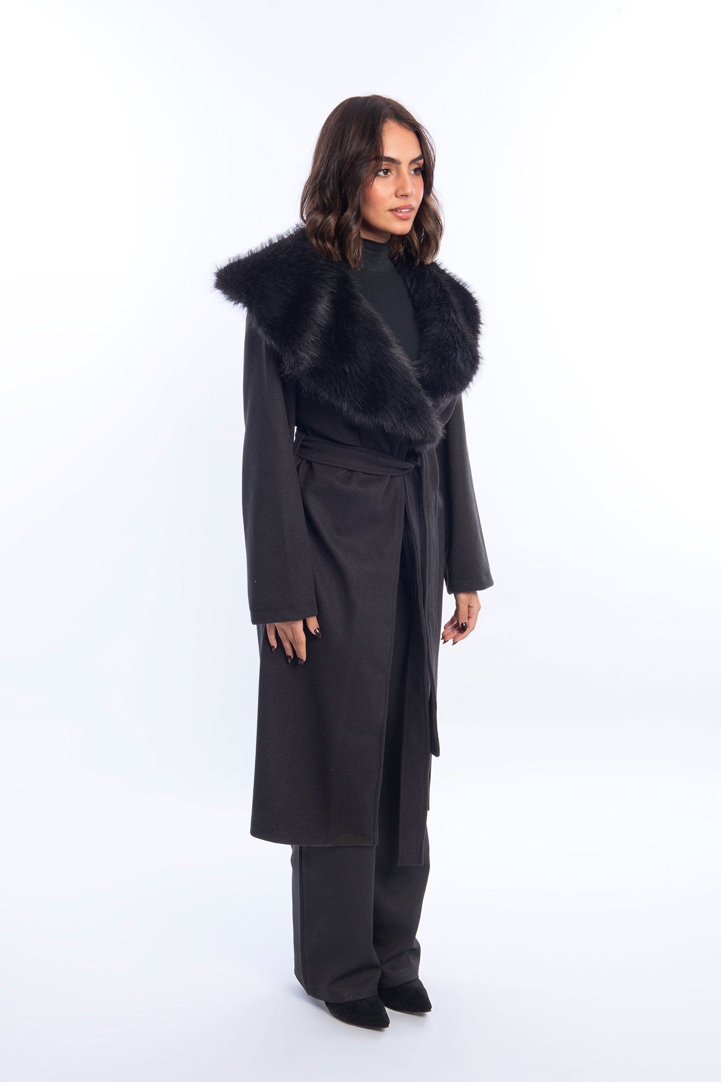Wool Glam Fur Coat - Black