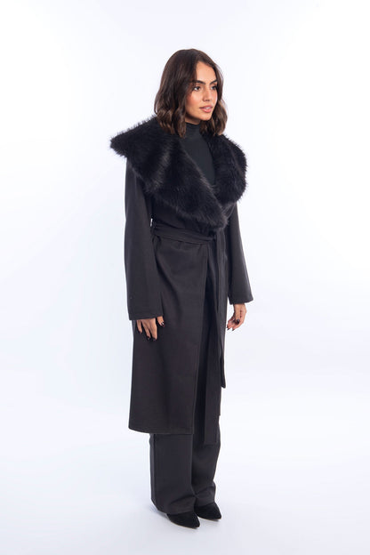 Wool Glam Fur Coat - Black