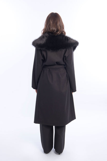 Wool Glam Fur Coat - Black
