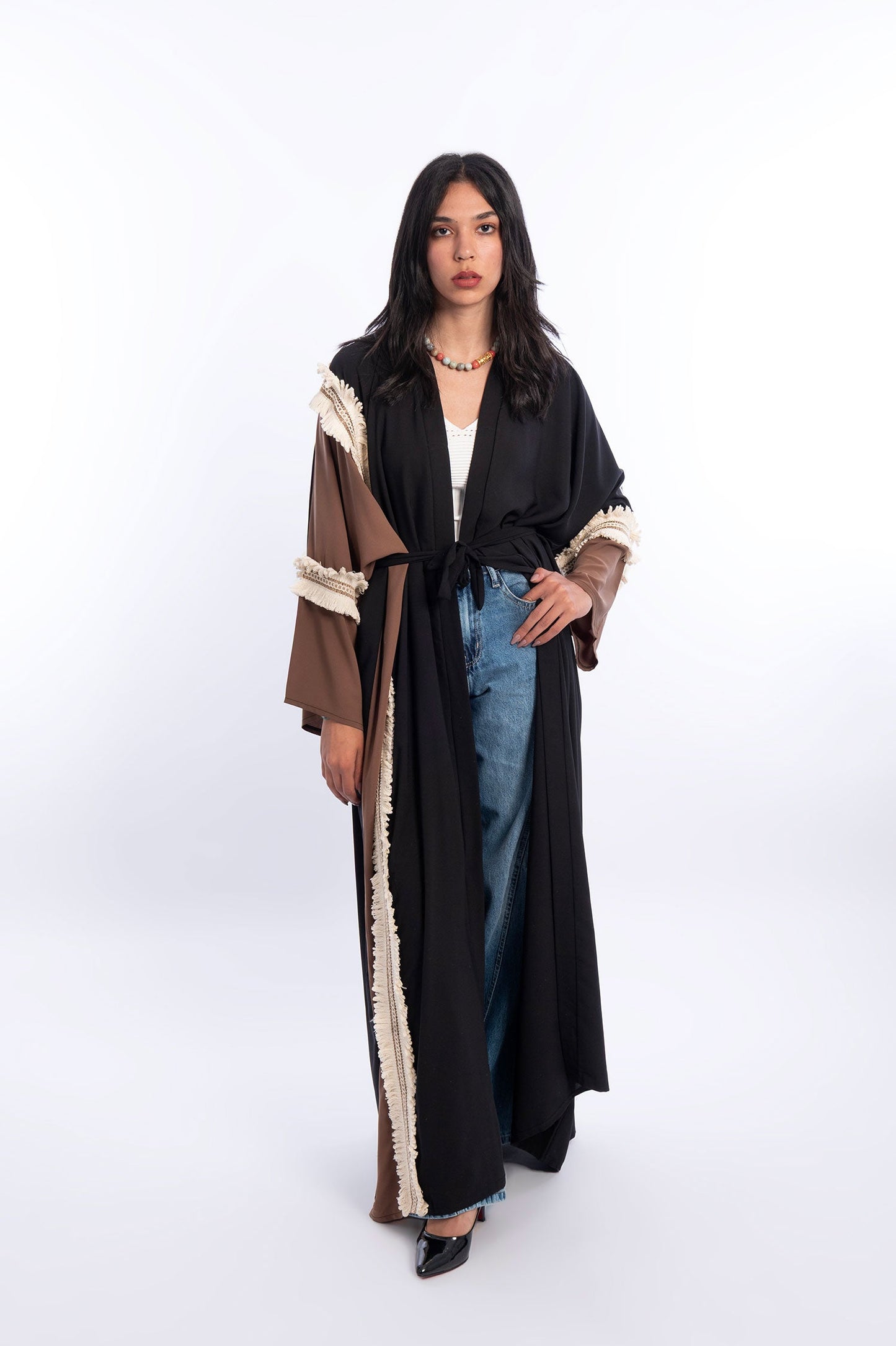 Crepe Tow Tone Open Kaftan - Multicolor