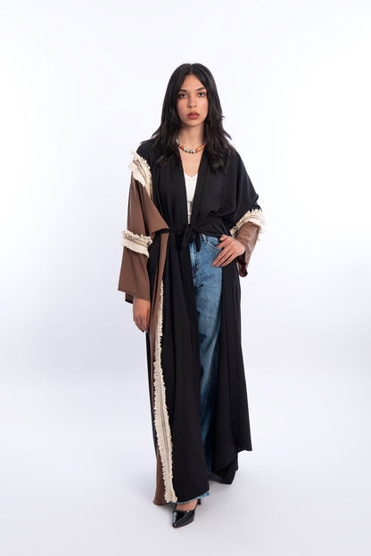 Crepe Tow Tone Open Kaftan - Multicolor