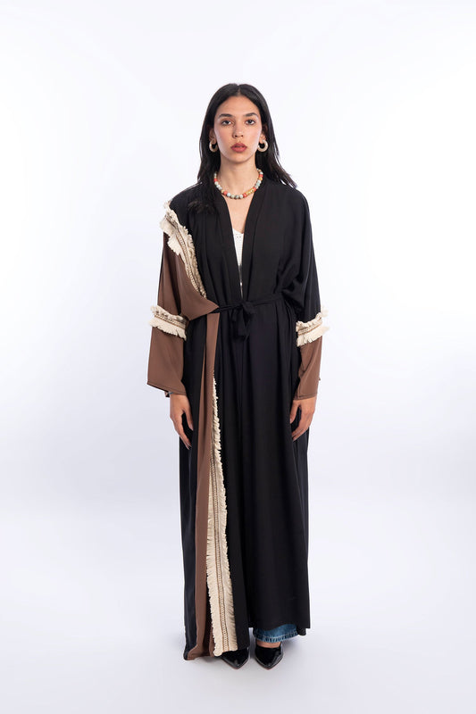 Crepe Tow Tone Open Kaftan - Multicolor