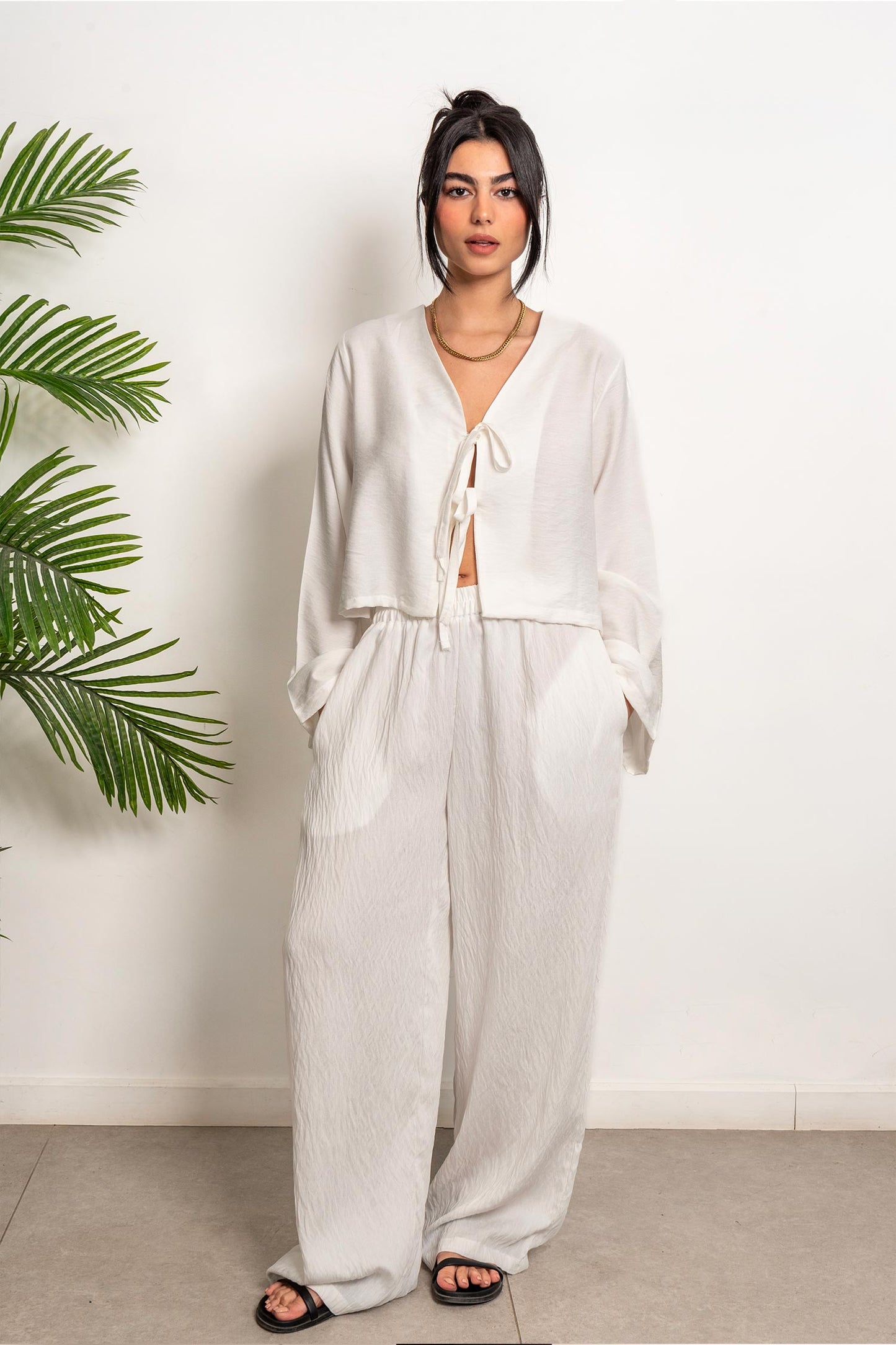 Wide-Leg Linen Pants - White