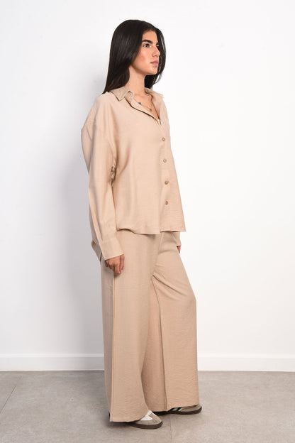 Linen Two-Piece Casual Loose Set - Beige