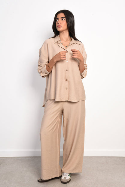 Linen Two-Piece Casual Loose Set - Beige