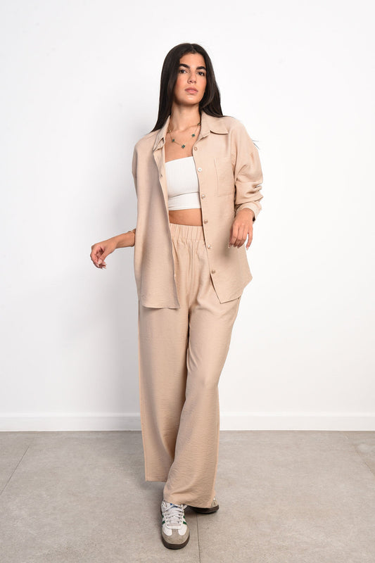 Linen Two-Piece Casual Loose Set - Beige
