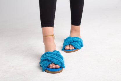 Macrame Boho Cross Slippers - Blue
