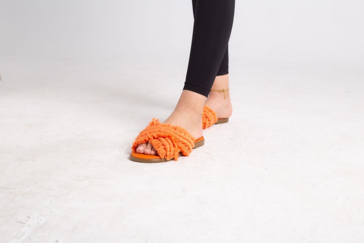 Macrame Boho Cross Slippers - Orange