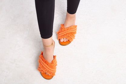 Macrame Boho Cross Slippers - Orange