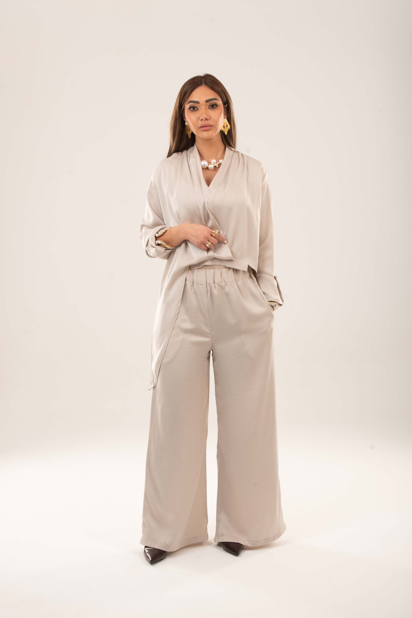 Elastic Waistband Wide-leg Pants