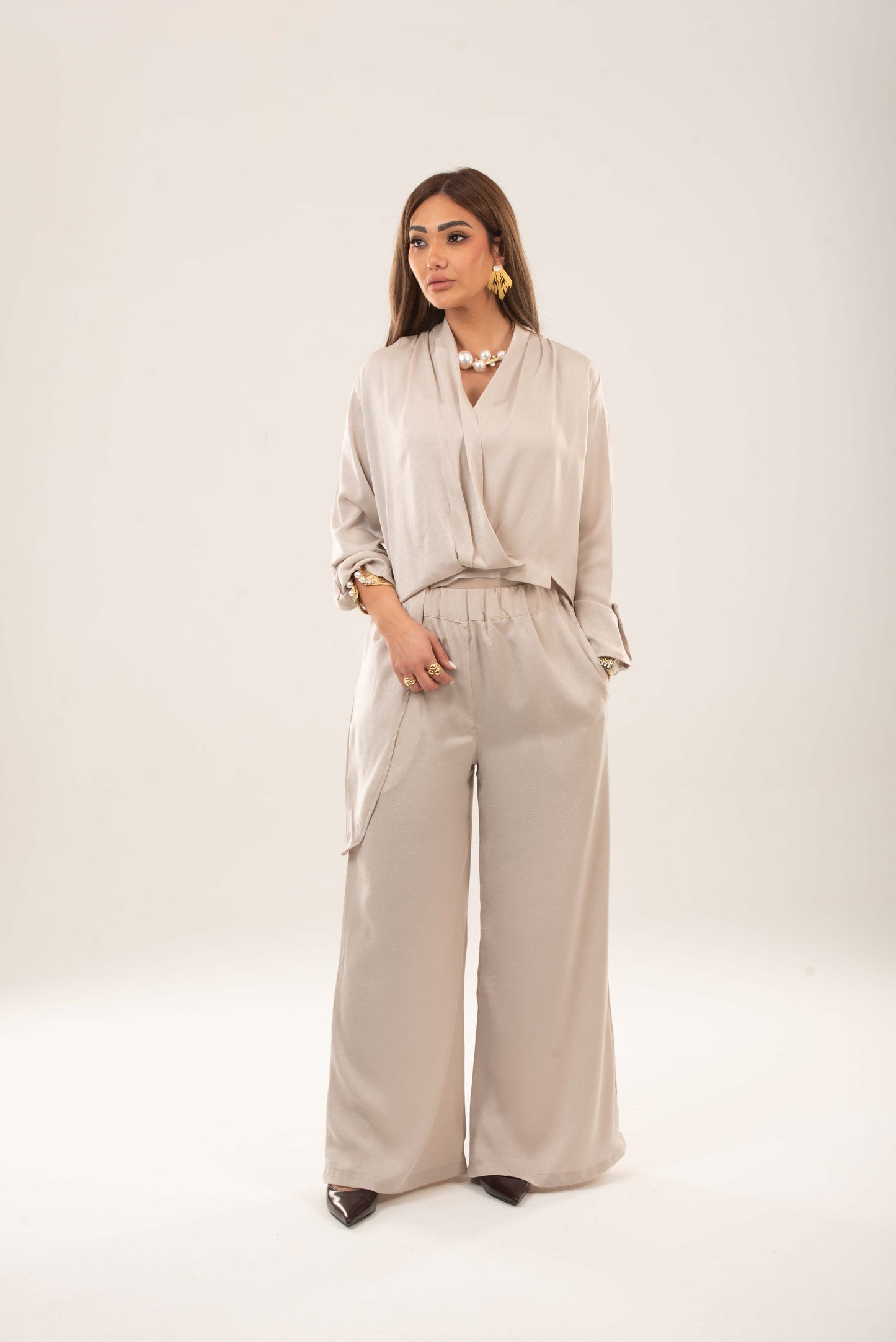 Elastic Waistband Wide-leg Pants