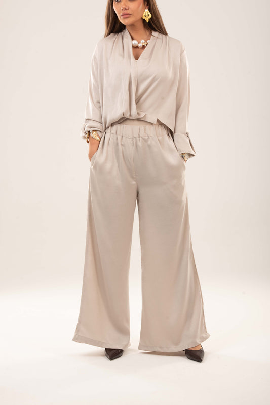 Elastic Waistband Wide-leg Pants