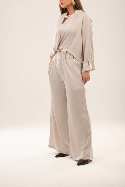 Elastic Waistband Wide-leg Pants