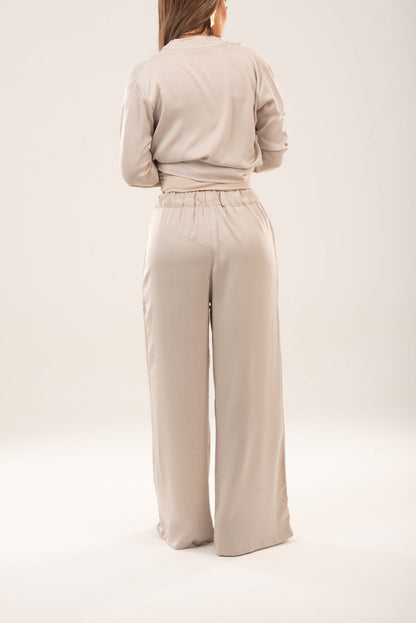 Elastic Waistband Wide-leg Pants