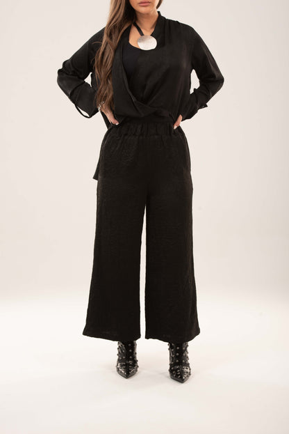 Elastic Waistband Wide-leg Pants
