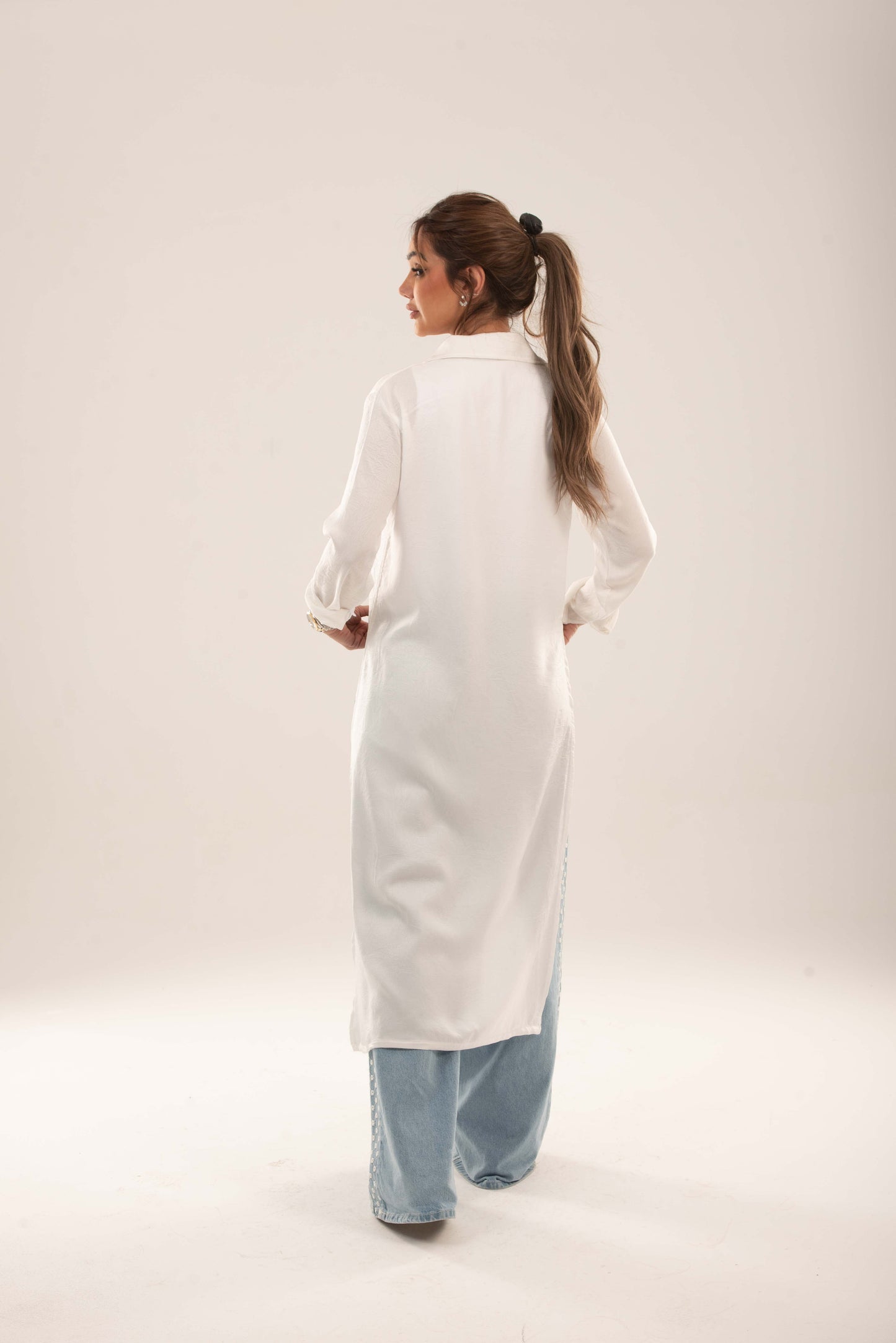 Long Button-Down Shirt  - White