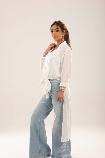 Long Button-Down Shirt  - White