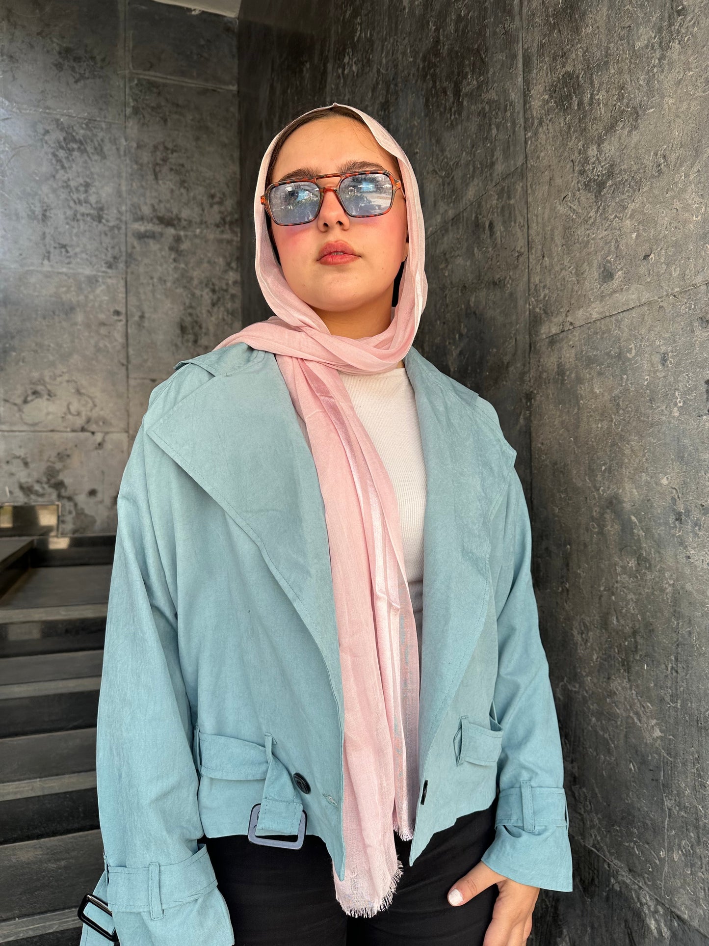 Cropped Trench Coat-Dark Aqua