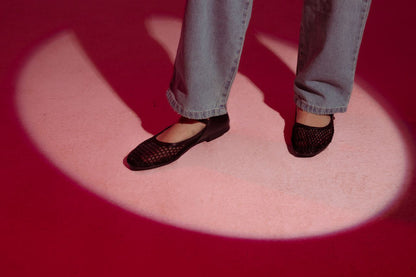 Leather Swan Ballerina Flats - Black