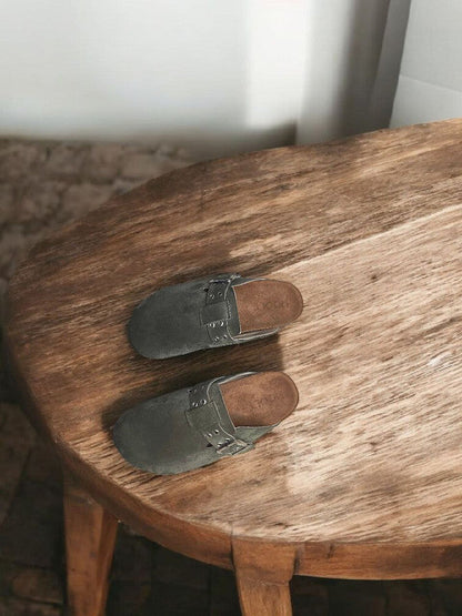 Chamois Leather Buckle Clog Mules – Olive