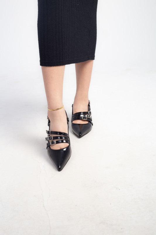 Patent Solid Slingback Heels – Black