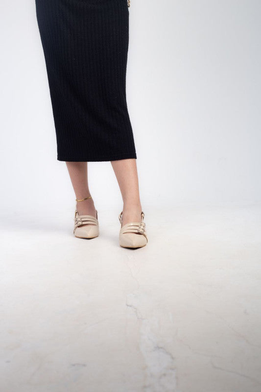 Patent Solid Slingback Heels – Beige